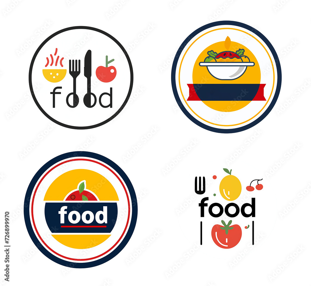 Food and restaurant themed logo isolated on transparent background. Food logo collection.