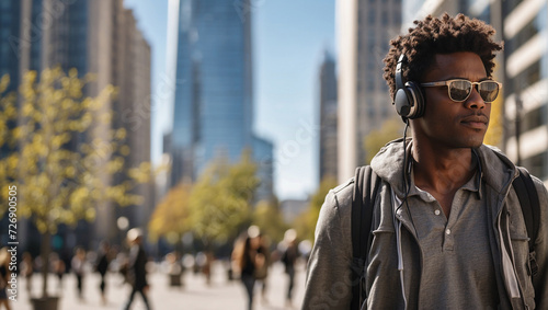 portrait of black stylish man walking on