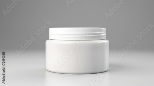 cosmetic cream container, white plastic jar on a gray background