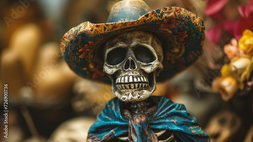 Mexican skull in a traditional Mexican hat