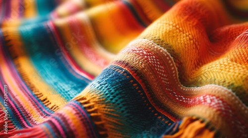 Colorful Mexican poncho close-up. Textile background photo