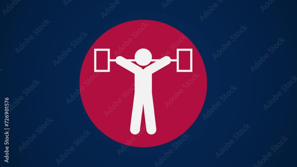 Pictograma de los Juegos Olímpicos de lado izquierdo con el deporte halterofília en fondo azul. Pictograma de los Juegos Olímpicos de lado izquierdo con el deporte halterofília en fondo azul.