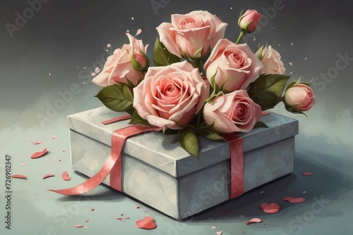 bouquet of roses and gift