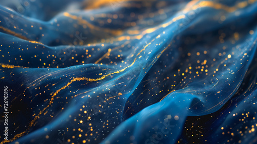 Ocean waves watercolor texture background. Unique blue and gold ocean waves and stars at night. Vita’s magic illustration mobile, web banner for copy space © Vita