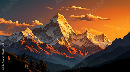 Mountain peak illustration, mountain aerial photography PPT background illustration