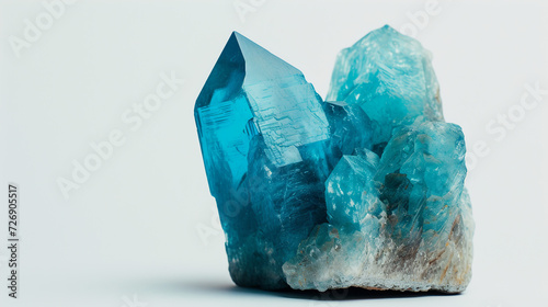 "Blue Allure: A Gleaming Study of Aquamarine Beryl and Blue Topaz Crystals Isolated on White Background, Versatile for Research, Education, Art, and Hobby Purposes"