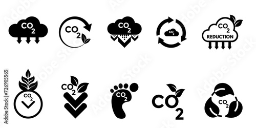 Co2 icon collection, black colour. Eco and Environmental icons, co2 emissions
