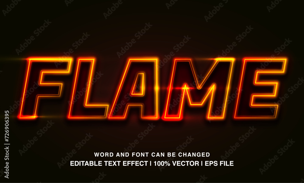 Flame editable text effect template, red neon light futuristic style, premium vector
