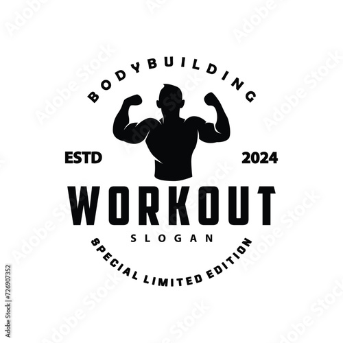 Gym logo design vintage retro human silhouette sport fitness bodybuilder simple elegant