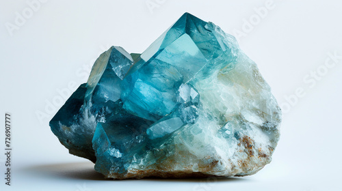 "Blue Allure: A Gleaming Study of Aquamarine Beryl and Blue Topaz Crystals Isolated on White Background, Versatile for Research, Education, Art, and Hobby Purposes"