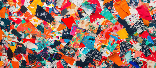 Colorful patchwork of assorted fabric pieces.