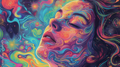 Psychedelic art of a woman's dreamy face.