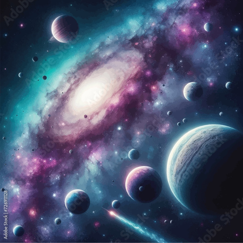 MIlkyway with planets in space