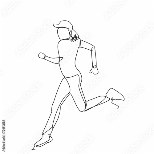 Continuous one line silhouette drawn running athlete girl runner