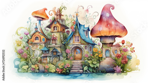 Watercolor illustrations of villages in various stories are used for decoration.