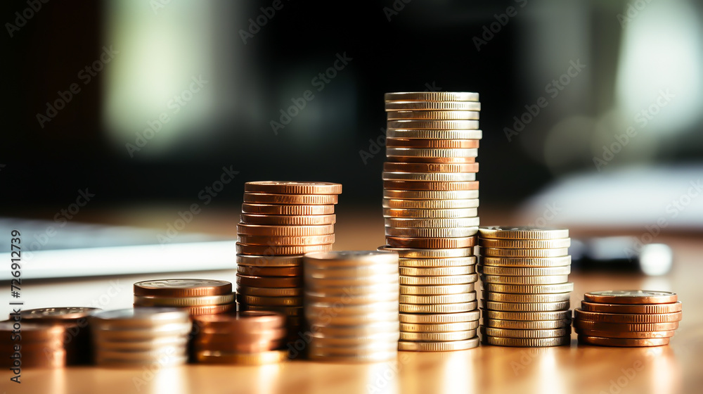 Man aligning coins on scale concept,Photo financial growth graph on hand, business people are documenting office finance Generated by AI Man aligning coins on scale concept,Photo financial growth graph on hand, business people are documenting office finance Generated by AI