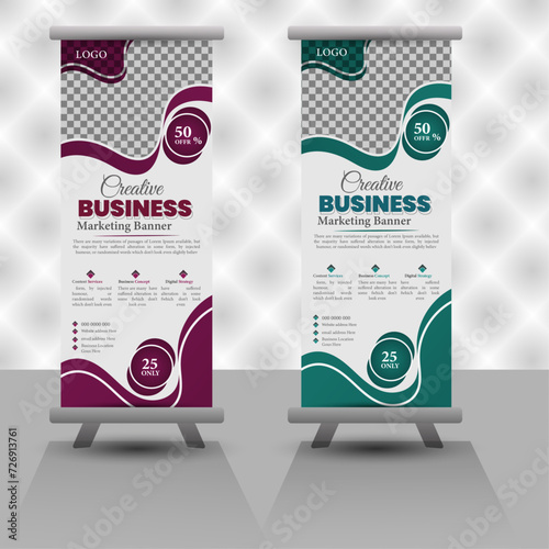 Corporate rollup banner template, business flyer, and display banner for your Corporate business, company,   rollup banner brochure flyer banner design template vector, modern x-banner and flag-banner photo