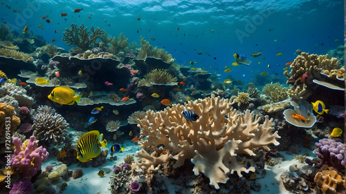 The symphony of coral reefs and colorful fishes