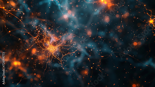 Neuronal Universe Embark on a Journey through an Artificial Intelligence Neural Network with Vibrant Neuron-Like Nodes in this Background.