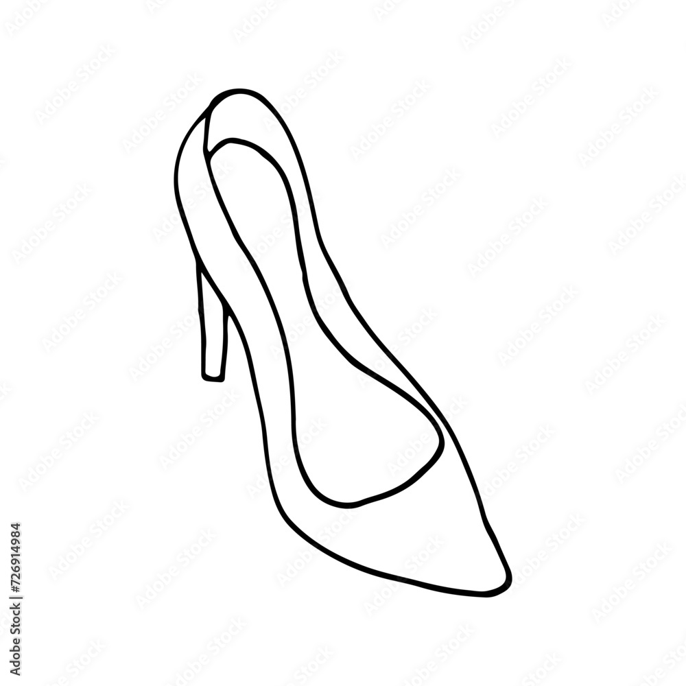 Hand drawn illustration of a woman's right minimalist shoe. drawing of a classic heeled shoe Hand drawn illustration of a woman's right minimalist shoe. drawing of a classic heeled shoe