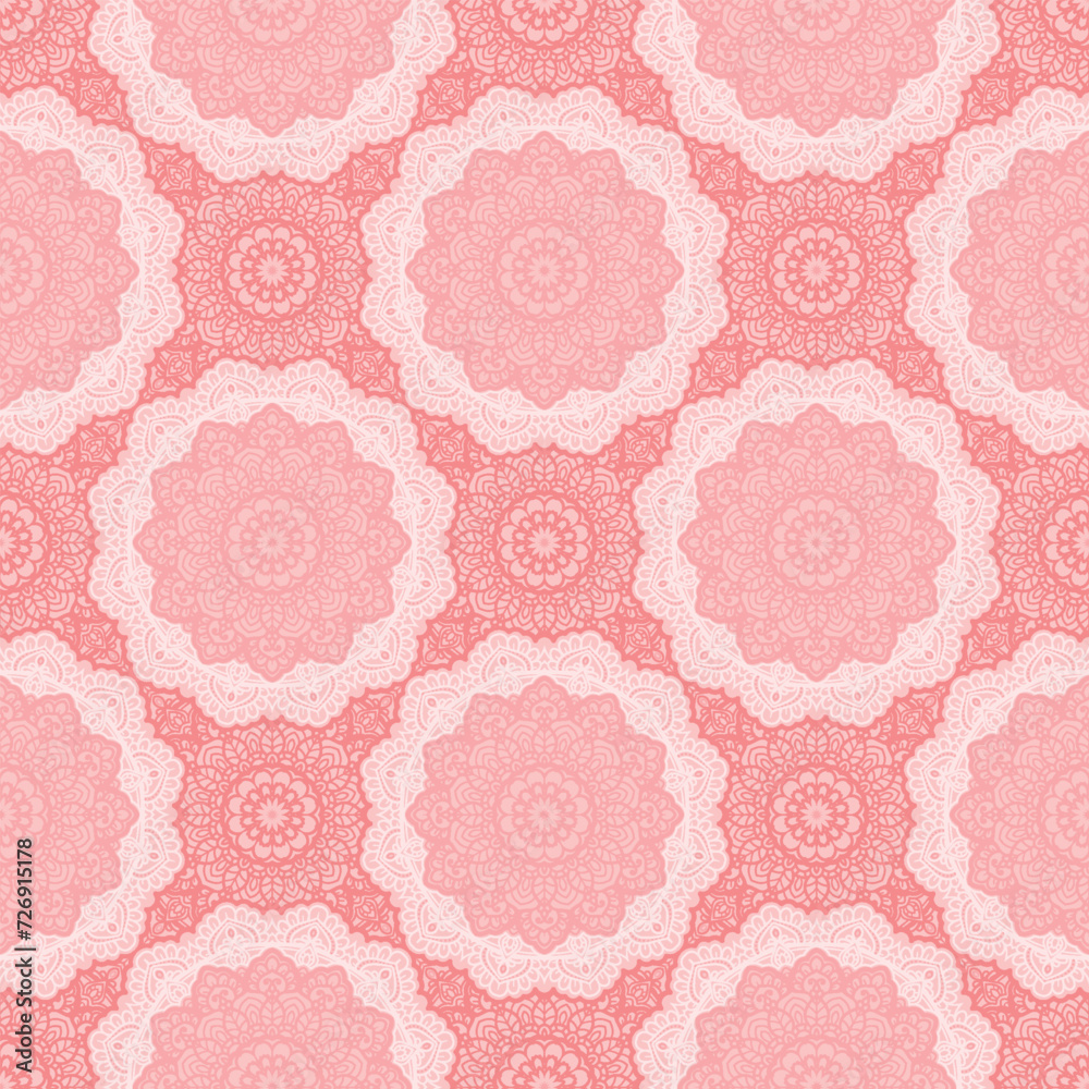 Abstract Mandala Seamless Pattern in Pink Color