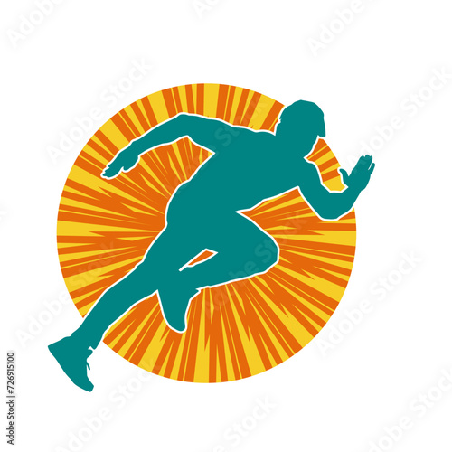 Silhouette of a sporty man in running pose. Silhouette of a male run pose.