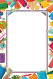 Colorful school supplies create a double border on lined paper background in this illustration
