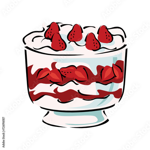Strawberry Ice Cream Sundae with whipped cream and strawberries on top icon vector. Pink ice cream sundae icon vector isolated on a white background.