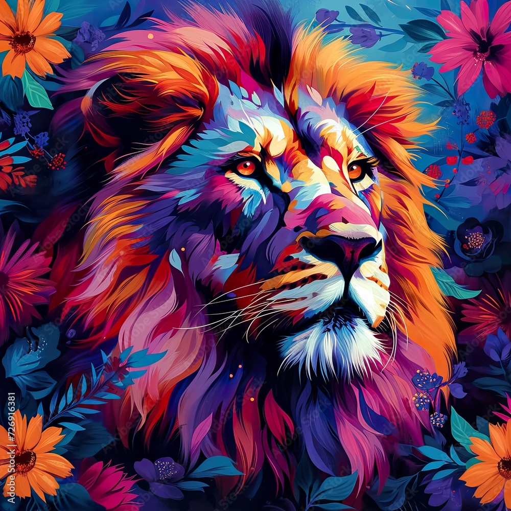 Magic Lion With Flowers Multicolor