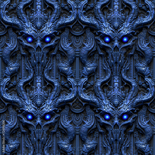 Ethereal Enigmatic Blue Alien Skull Texture. Seamless Repeatable Background