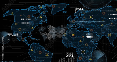 Image of statistics and data processing over world map