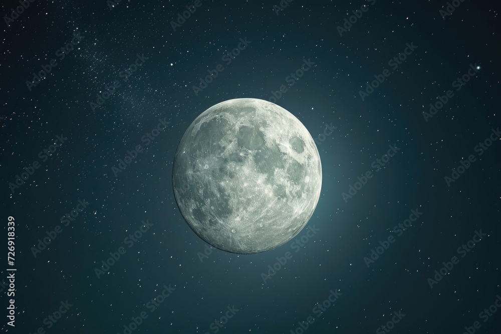 The moon in the starry sky close-up. Hyper-realistic photo.