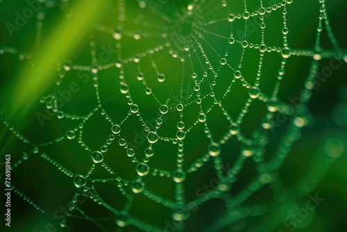 Spider web with dew drops. Hyperrealistic photo