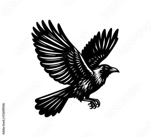 raven black and white illustration logo vector 