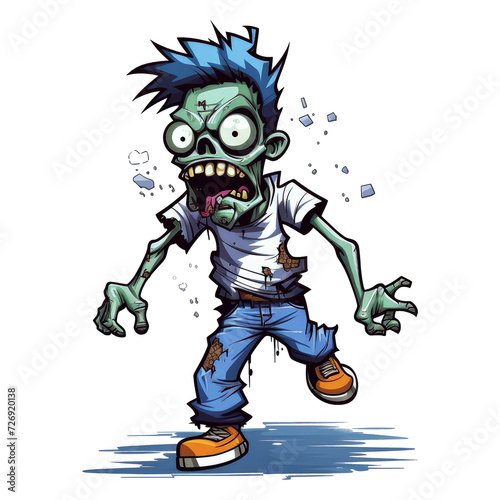 Zombie Walking Dead Halloween monster. Scary Zombie Cartoon Illustration © sennauli