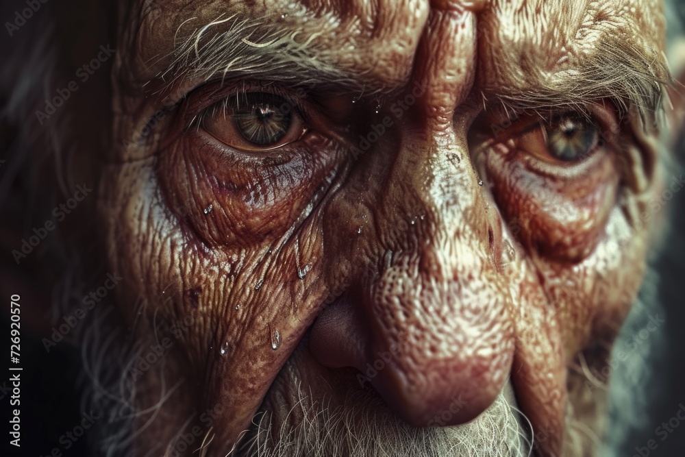 Portrait of an upset old man, with tears in his eyes. Close-up. Hyperrealistic photo Portrait of an upset old man, with tears in his eyes. Close-up. Hyperrealistic photo