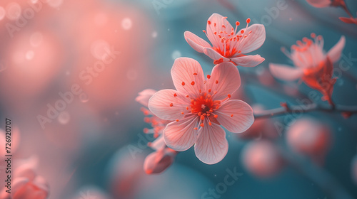 blooming cherry blossom tree during Spring season with beautiful soft warm sunlight and bokeh,pink flowers in the morning