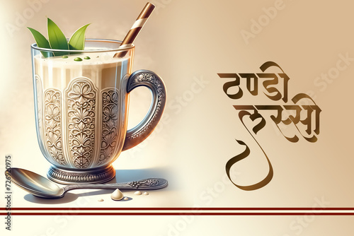 Asia's Sweet Seviyan Lassi, Mint and Walnut Lassi: Authentic Indian Drink with hindi calligraphy lassi drink name logo, Holiday Lassi: Indian Traditional Drink photo