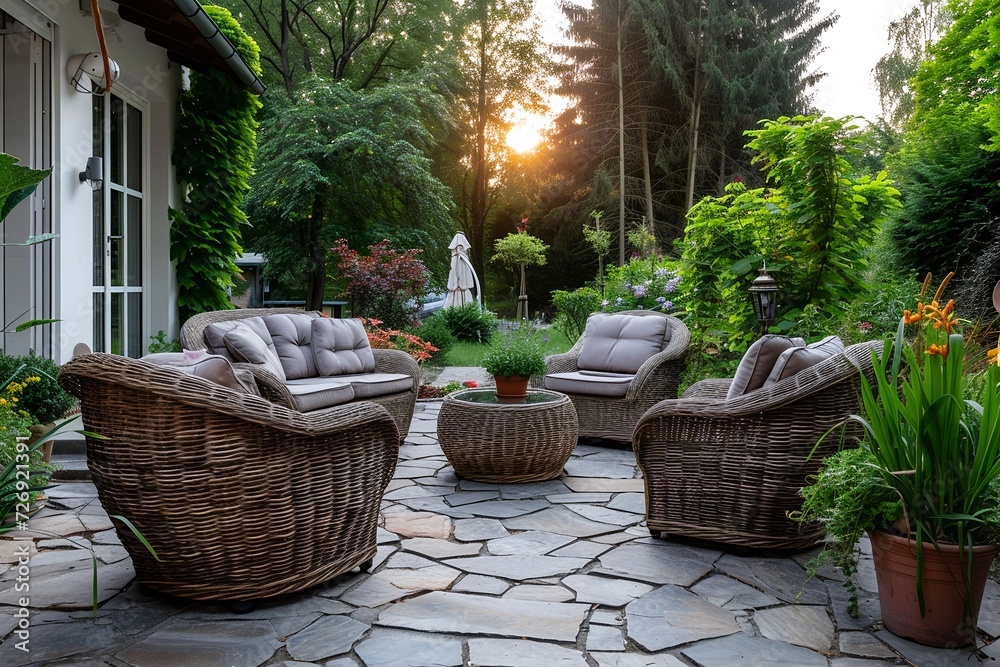 Abendliche Idylle: Schöne Gartenterrasse Abendliche Idylle: Schöne Gartenterrasse
