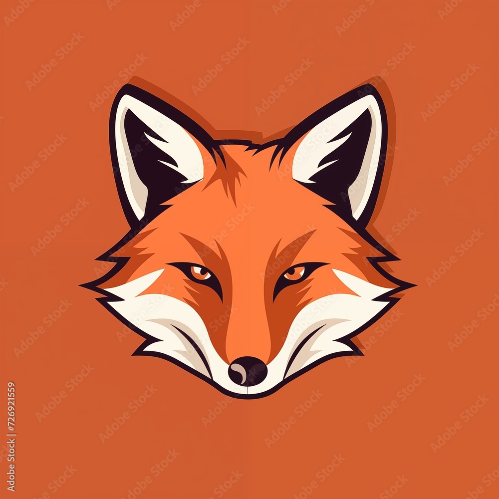 Flat Lineart Illustration of Fox Head Isolated on Brown Background. Generative AI