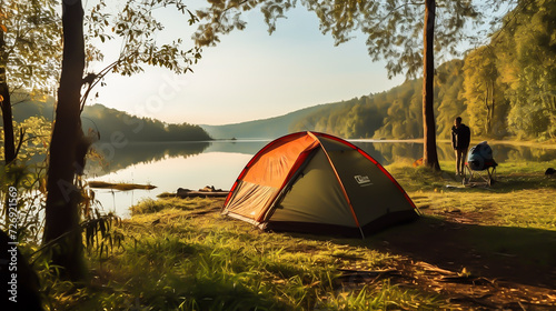 photo travel rural with tent, Photo tent on the mountain camping