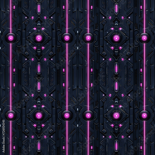 Futuristic Abstract Vertical Columns and Pink Light Beams. Seamless Repeatable Background