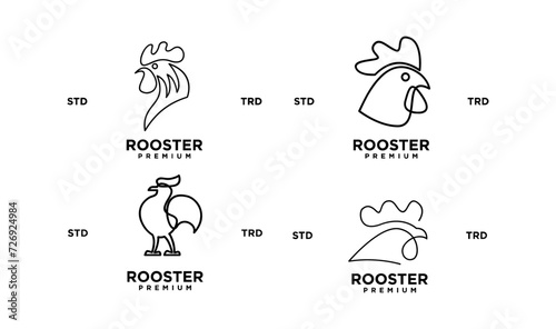 rooster line outline monoline logo vector icon illustration