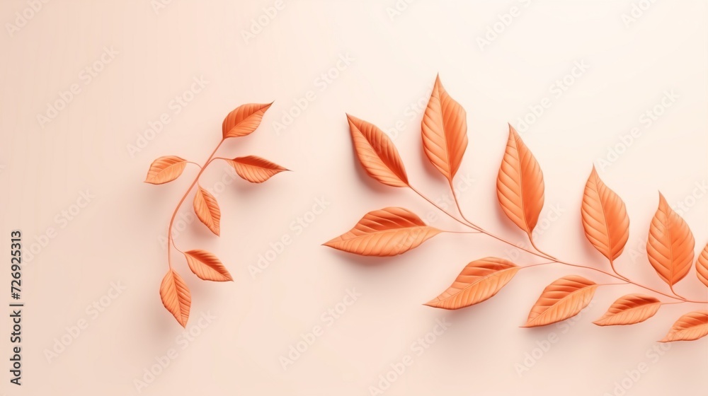 Realistic plants and leaves of floral concept background. 3D cute widescreen leaves for minimal backdrop. Created with Generative AI