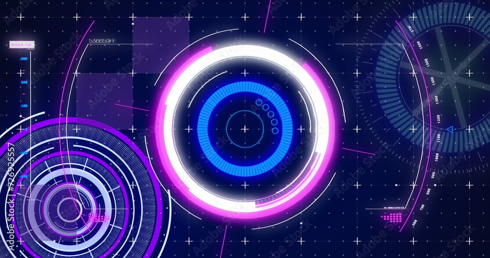 Image of scopes scanning and data processing over screen on blue background Image of scopes scanning and data processing over screen on blue background
