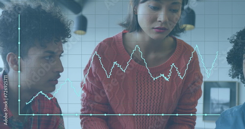 Image of data processing over diverse business people in office photo