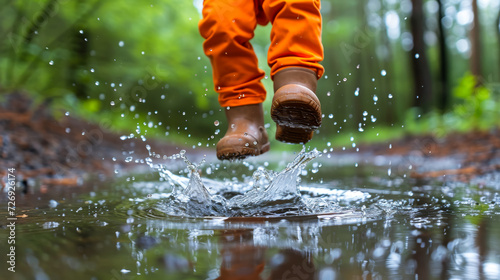 A jubilant water splash, frozen in time, captures the exhilarating moment of a child jumping into a puddle, radiating pure joy and carefree abandon © Дмитрий Симаков