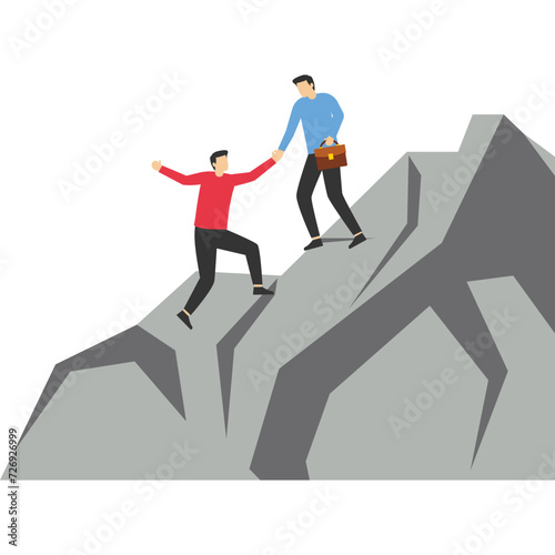 Help each other climb the barrier to reach the goal, Vector illustration design concept in flat style

