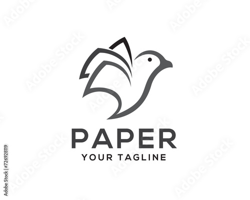 paper bird fly line art logo icon symbol design template illustration inspiration