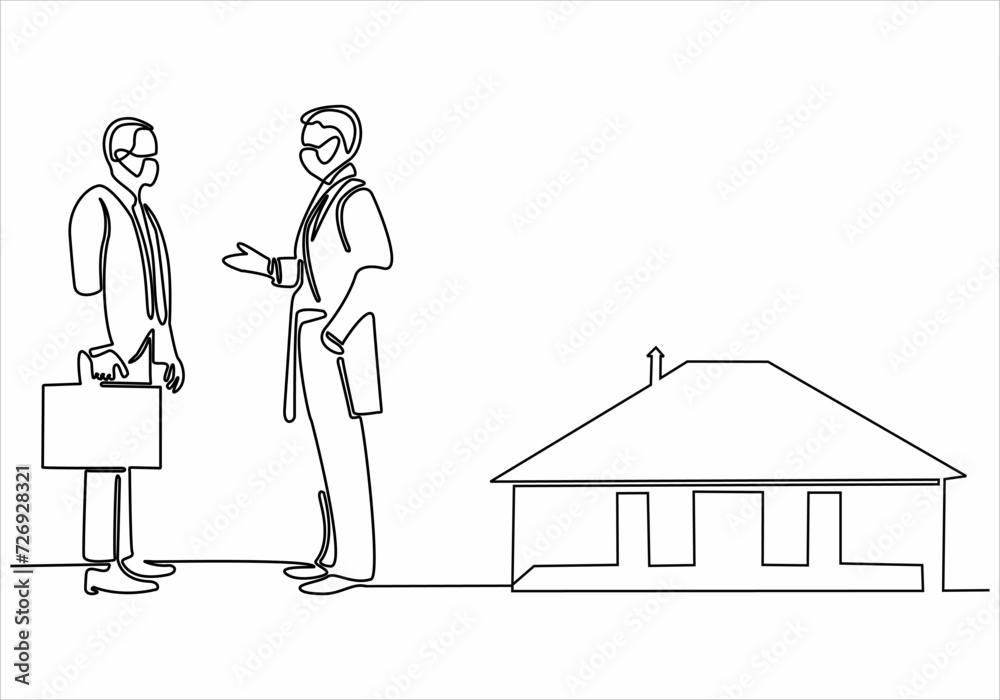 continuous line of men selling houses with businessmen
